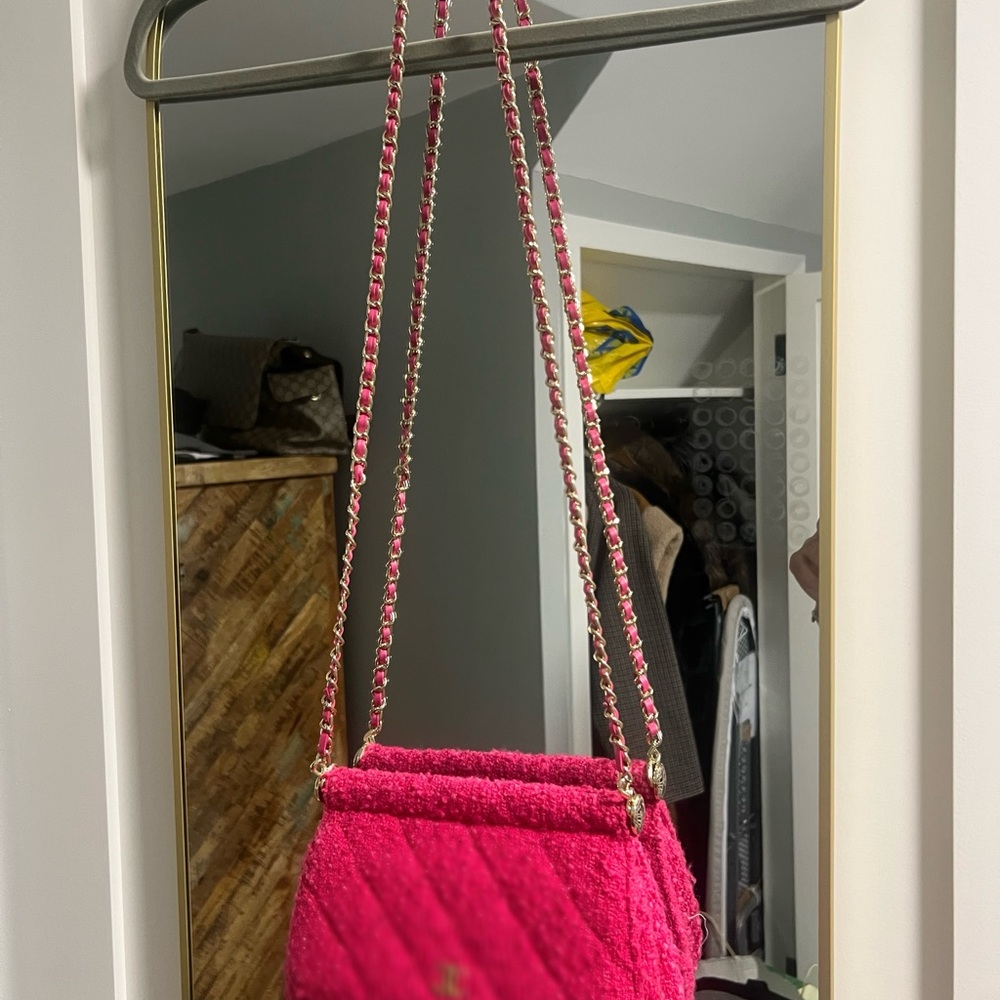 Hot Pink boucle Tweed Shoulder Bag with gold accents BARLEY WORN